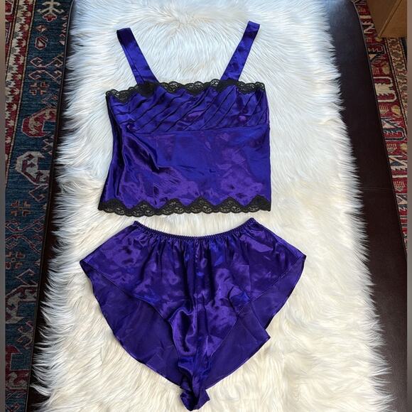 Victoria's Secret Vintage Purple Satin Pajama Shorts Set - Picture 1 of 7